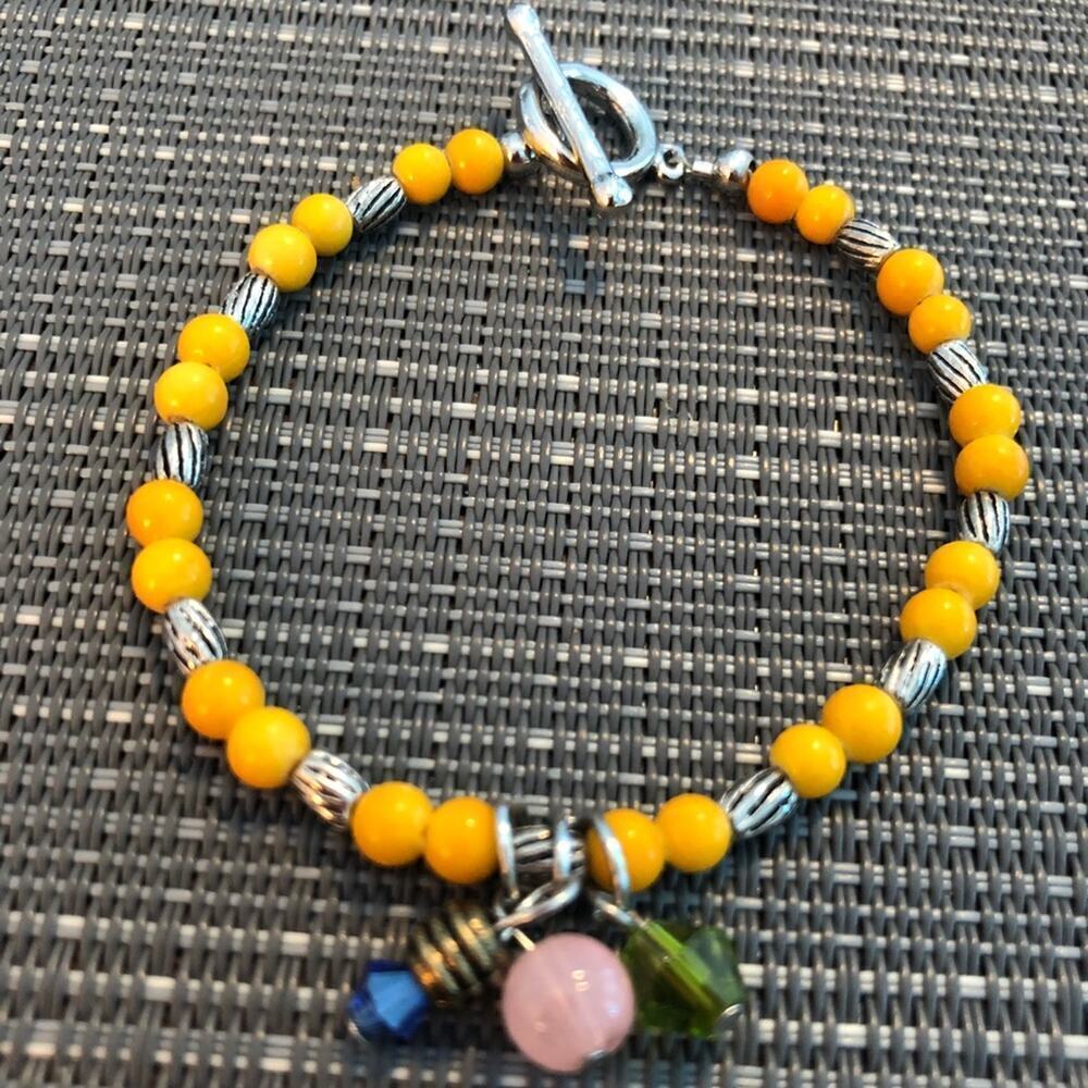 Yellow & Silver Dangly Charm Bracelet